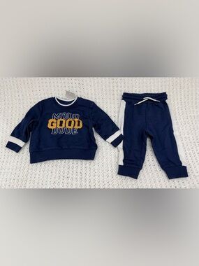 Okie dokie 2-pc baby boy pant set mood good dude printed on chest in blue sz 3M